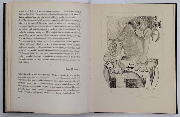 Zátiší s vázou květin a podnosem - originální grafický list vevázaný do bibliofilie č. 54 - 1